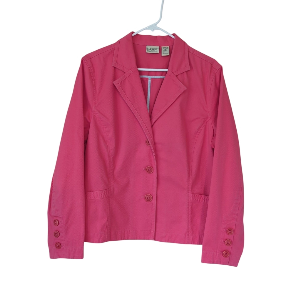 L.L. Bean Notched Collar Blazer Jacket 16P Pink Coral Pockets